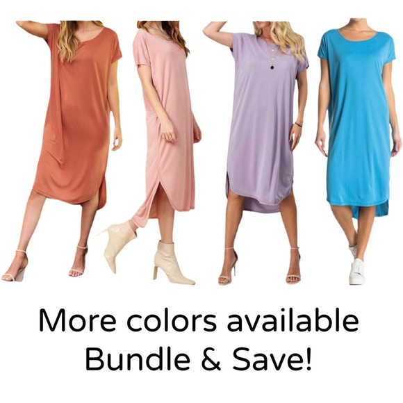 Scoop U Neck Casual Midi T-Shirt Dress NWT! - Picture 6 of 6